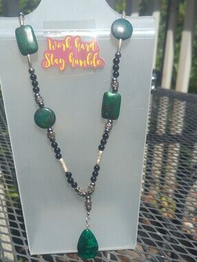 Handmade Onyx And Chrysocolla Stone Pendant Necklace